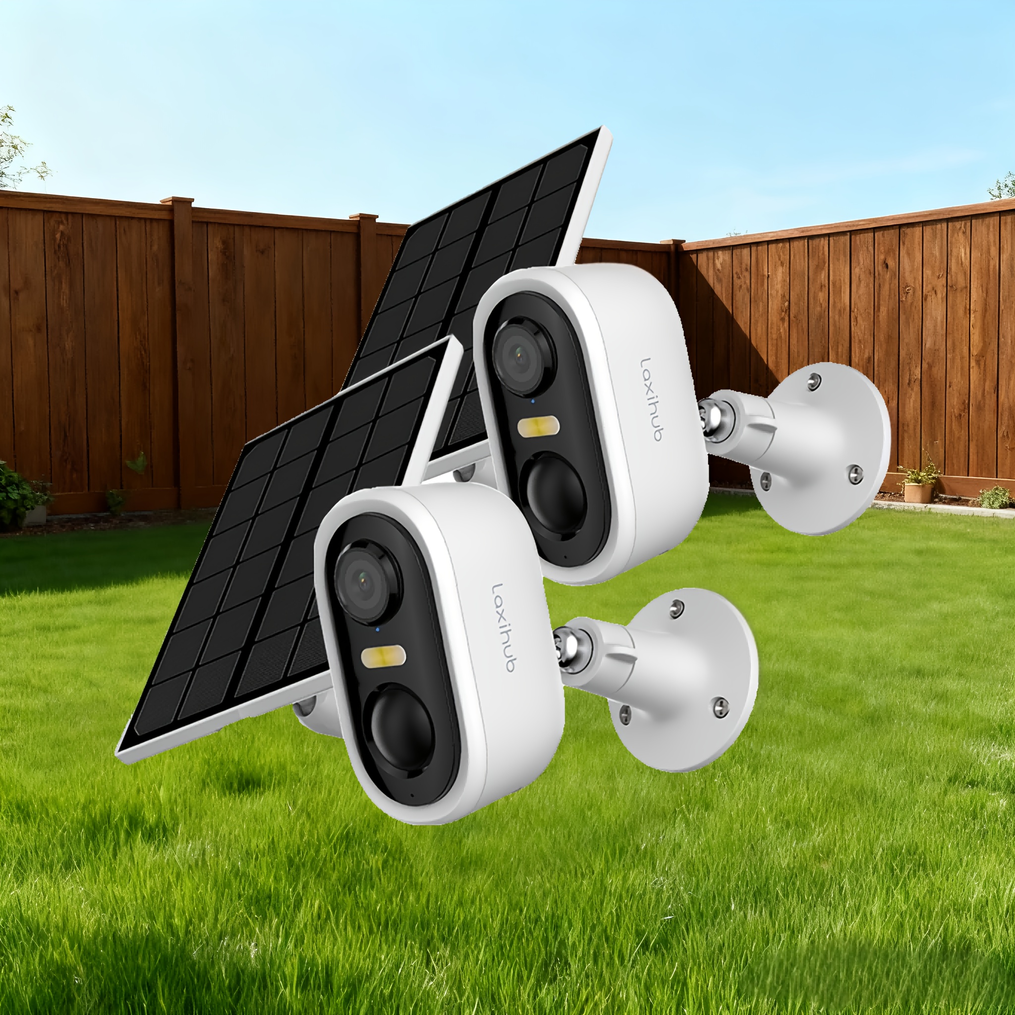 TEMU Laxuhub 1296p Solar Security Cameras Wireless Outdoor, Wireless Security Camera Rechargeable 5200mah Battery, Spotlight Color Night Vision,