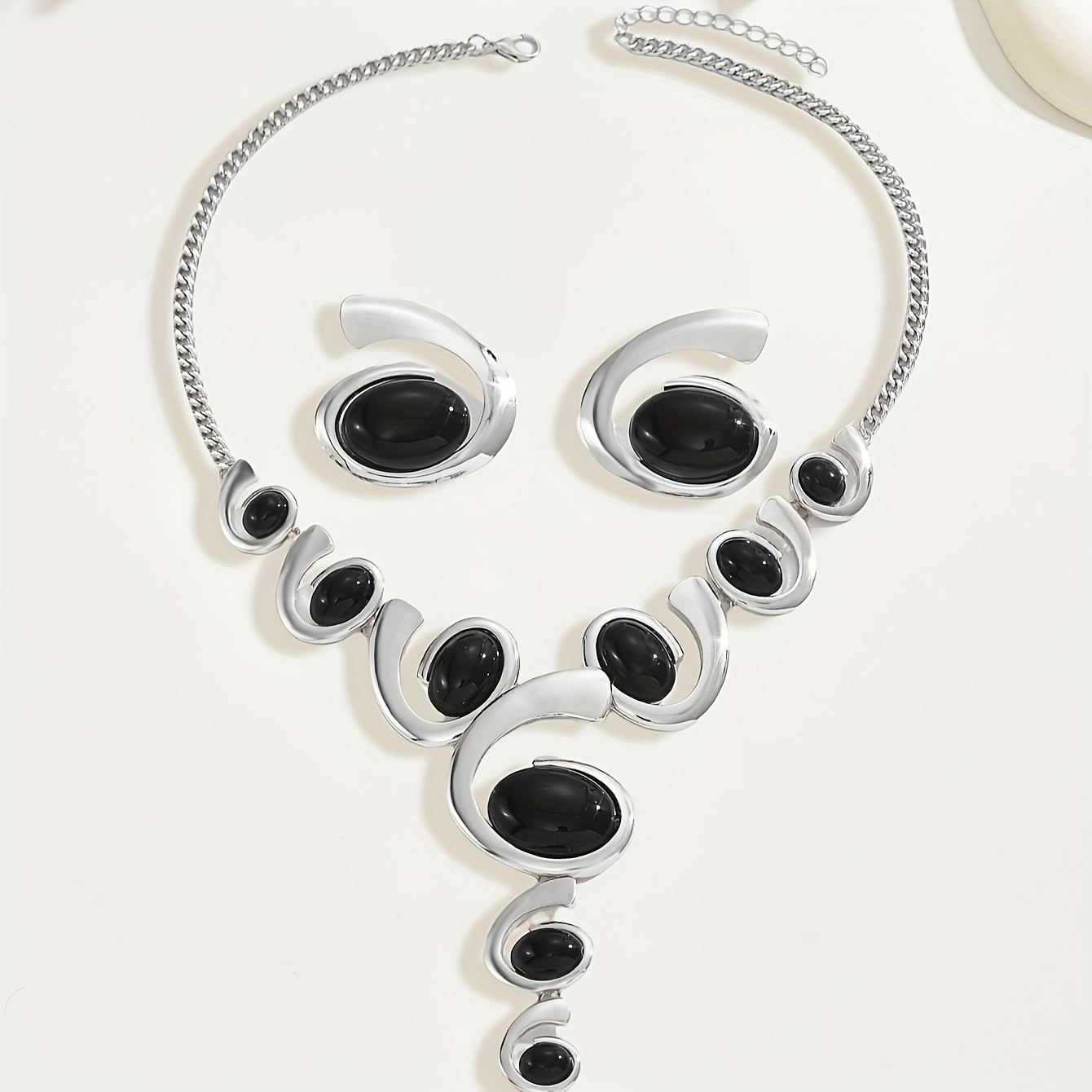 Spiral Rhinestone Y Necklace & Earrings Set