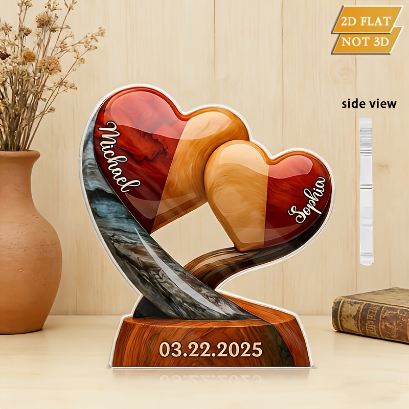 E-shop Personalisiertes Namensschild für Paare, 2D flach – Individuelles herzförmiges Acryl-Tischschild für mit Namen/Initialen/, Jubiläumsgeschenk für