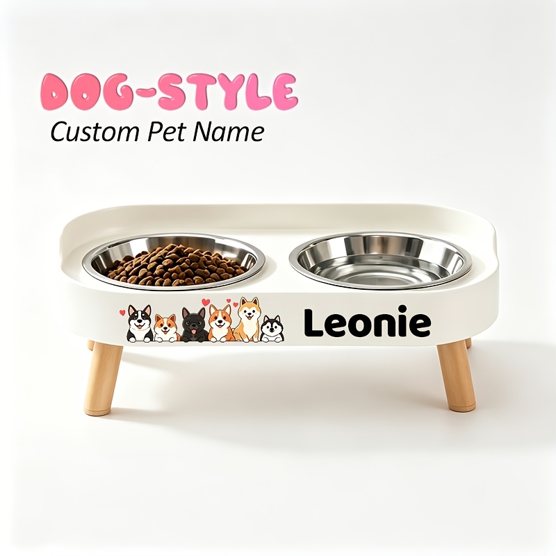 Raised Double Bowl Feeder with Custom Pet Name