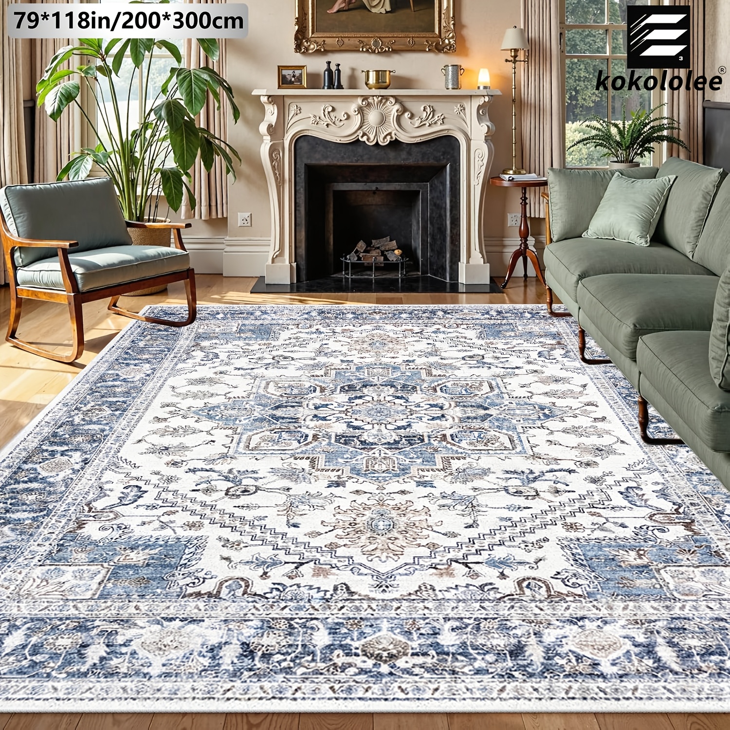 TEMU 1pc Kokololee Luxury Velvet Rug - Bohemian Pattern Rug With Non-slip Backing, Machine Washable - Perfect For High-traffic Areas Such As Living