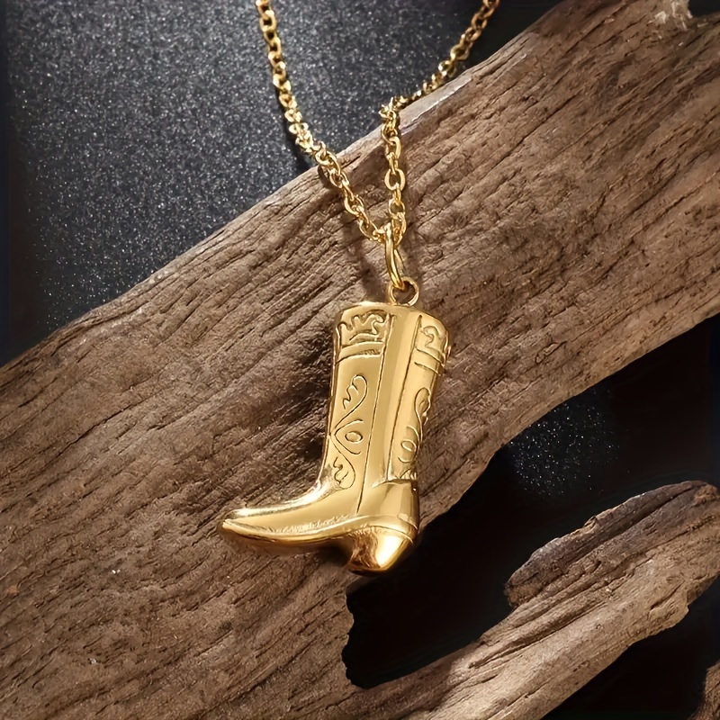 

1pc Exquisite Western Cowboy Boot Copper Pendant Necklace - 18k Gold Plated, Elegant Vintage Design For Women, Perfect Gift For Christmas, Banquet And Party Occasions