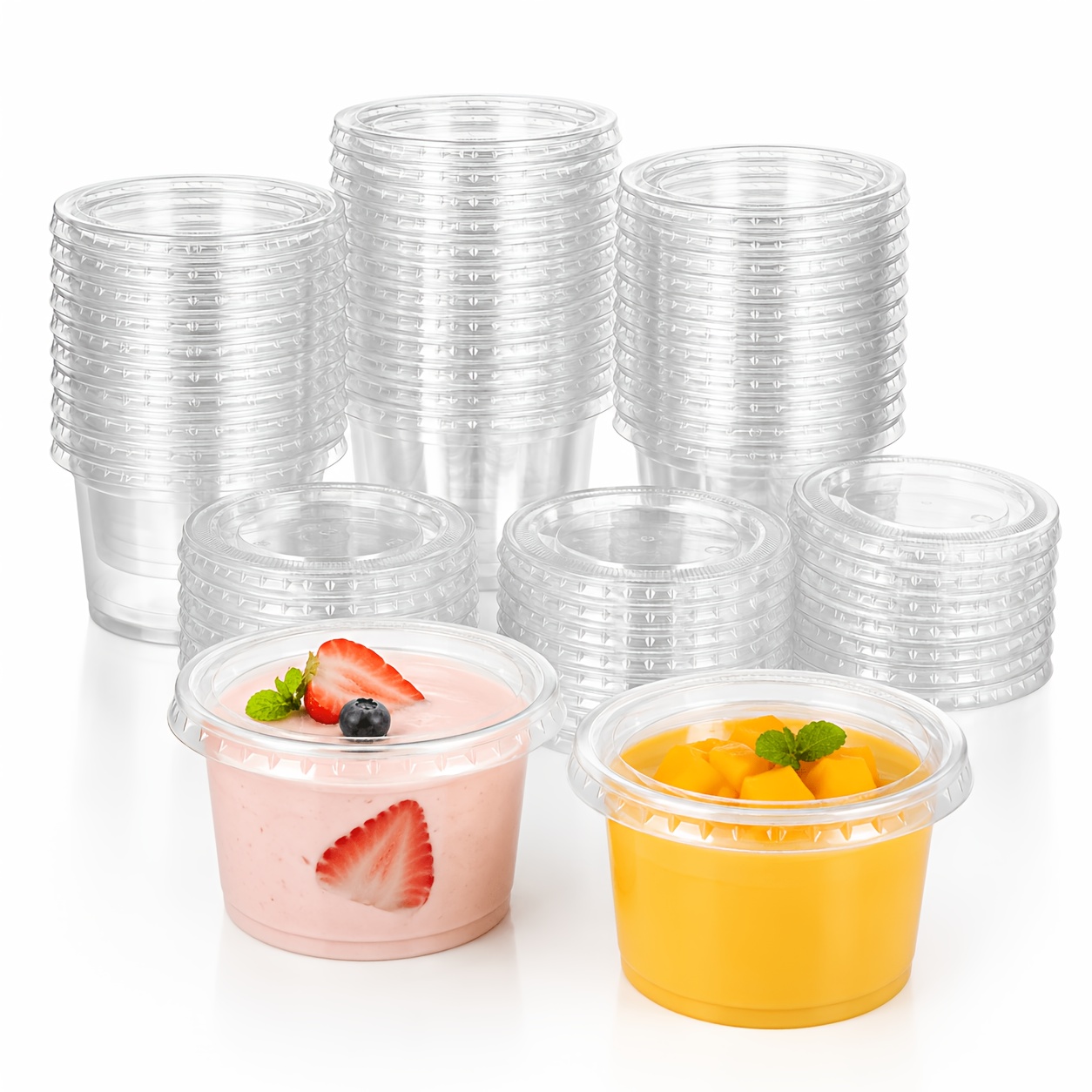 100pcs 5oz plastic 50pcs cups with flat 50pcs lids clear dessert cups plastic containers mini plastic containers for drink yogurt parfaits soups snacks salad fruit