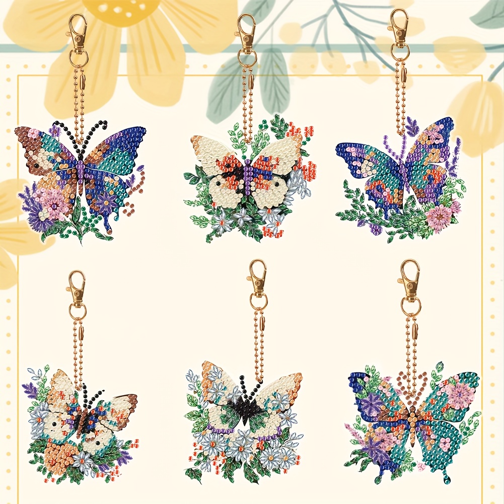 

6pcs Multi-colored Butterfly Diamond Art Painting Keychain Kit Diy Shaped Art Mosaic Keyring Backpack Pendant Decoration Craft Gift For Birthday Party Eid Al-adha Mubarak