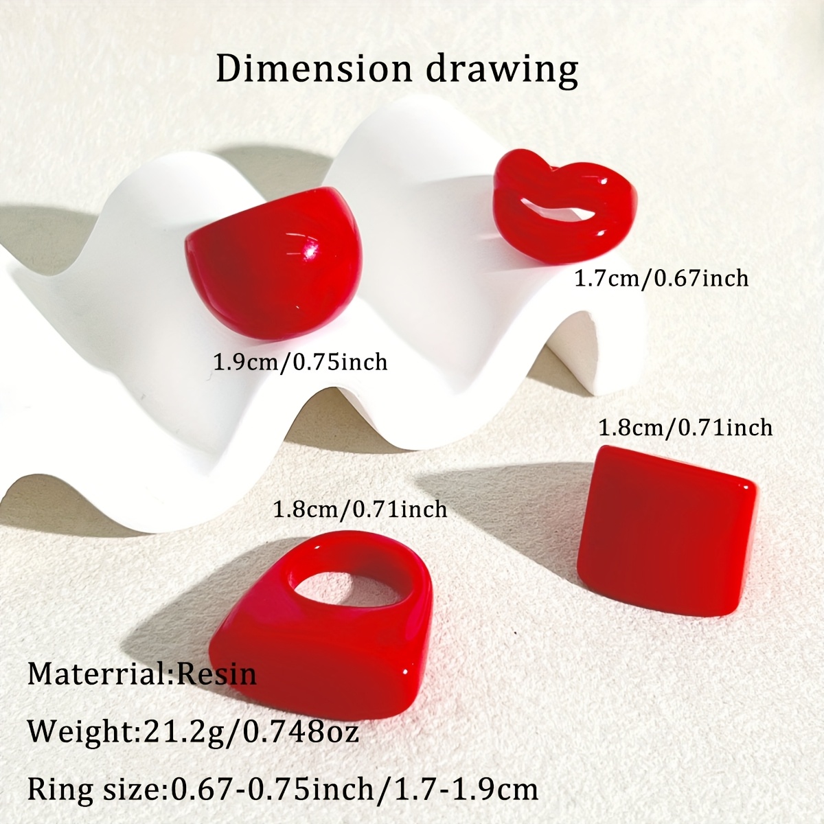 TEMU 4pcs Red Elegant Sexy Fashionable Lip Design Lock Ring, Simple Geometric Pattern Ring Set, Suitable For Daily Wear, Parties, Beach Vacation,