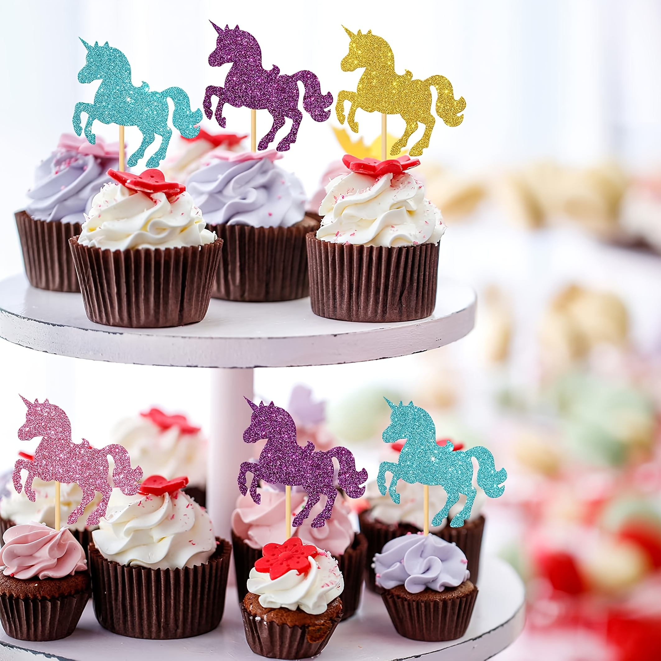 Einhorn Cupcake-Deko – 24 Stück, Lila, Aus Papier & Zahnstocher, Für Geburtstag, Kinderparty Oder Hochzeit