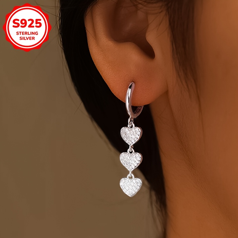 

1 Pair Elegant 925 Sterling Silver Heart Drop Earrings With Synthetic Zirconia, Luxury Dangle Earrings For Women, Daily & Banquet Wear, September Birthstone, 3.6g