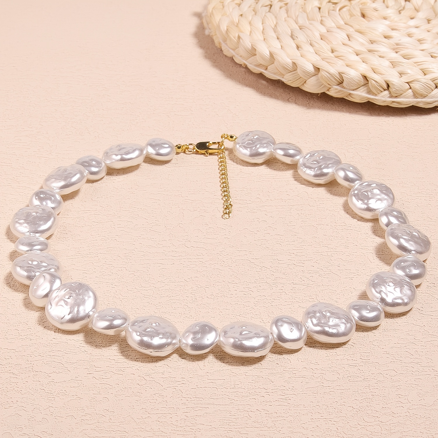 Women's Irregular Baroque Faux Pearl Choker Necklace, Adjustable