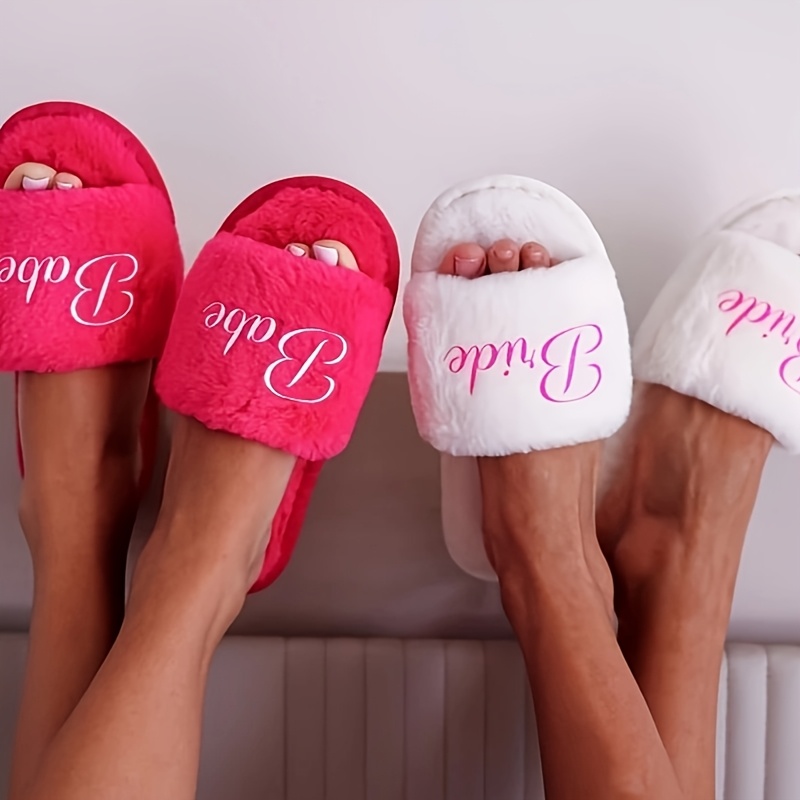 customized plush slippers personalized bride bridesmaid Temu