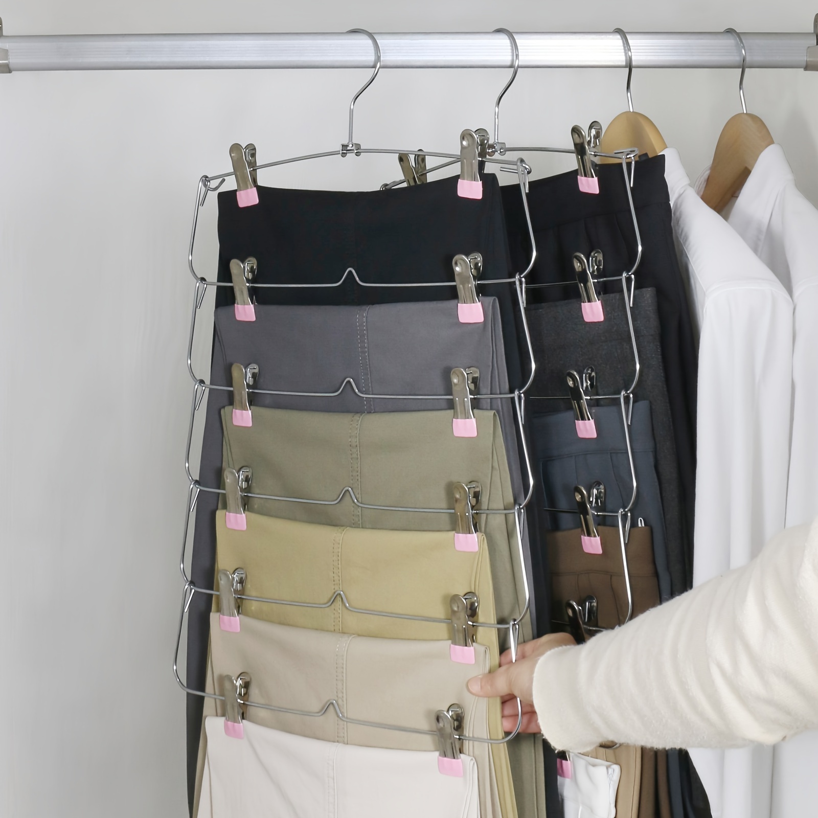 

Space-saving 6-tier Pink Metal Hanger With 12 Clips - Pants, Skirts & Underwear Storage