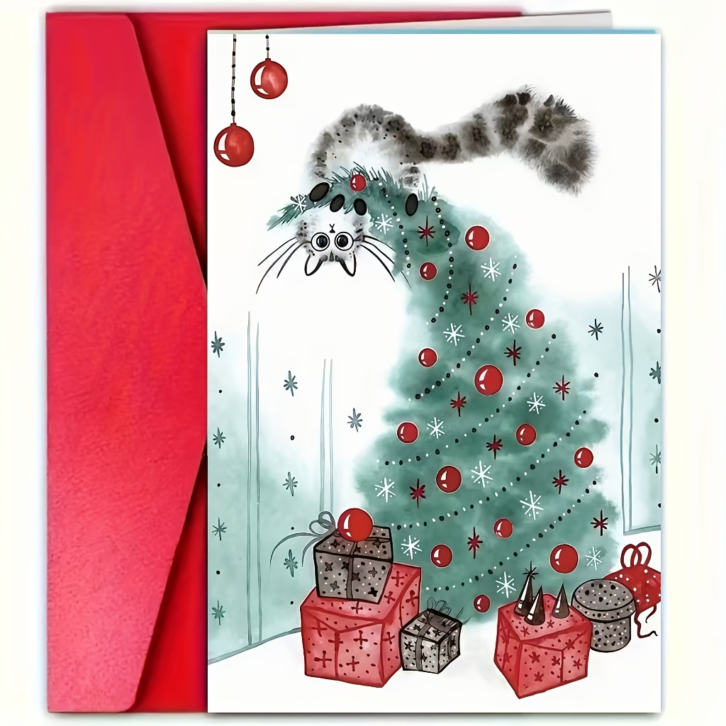 TEMU Tarjeta y sobre de Navidad con de Navidad, felicitaciones festivas, ideal para , familiares, , , amantes de , material de papel, temporada