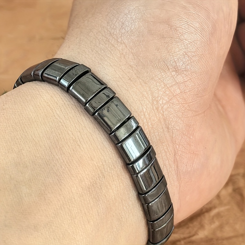 Terahertz Natural Stone Elastic Bracelet Smooth Glossy Finish