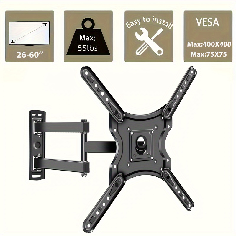 

Full Motion Tv Wall Mount For Most 26-60 Inch Tvs, Max Vesa 400x400mm Wall Mount Tv Bracket With Swivel Tilting Extension Level Adjustment For Led Lcd Flat Curved Tvs Up To 55 Lbs