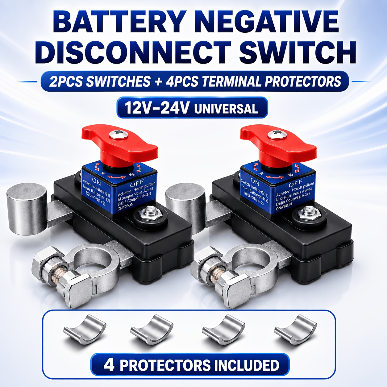 TEMU 2pcs Battery Negative Terminal Disconnect Switch Set With 4pcs Terminal Protectors, 12v-24v Battery Cut-off Switch For Car, Truck, Rv And Boat