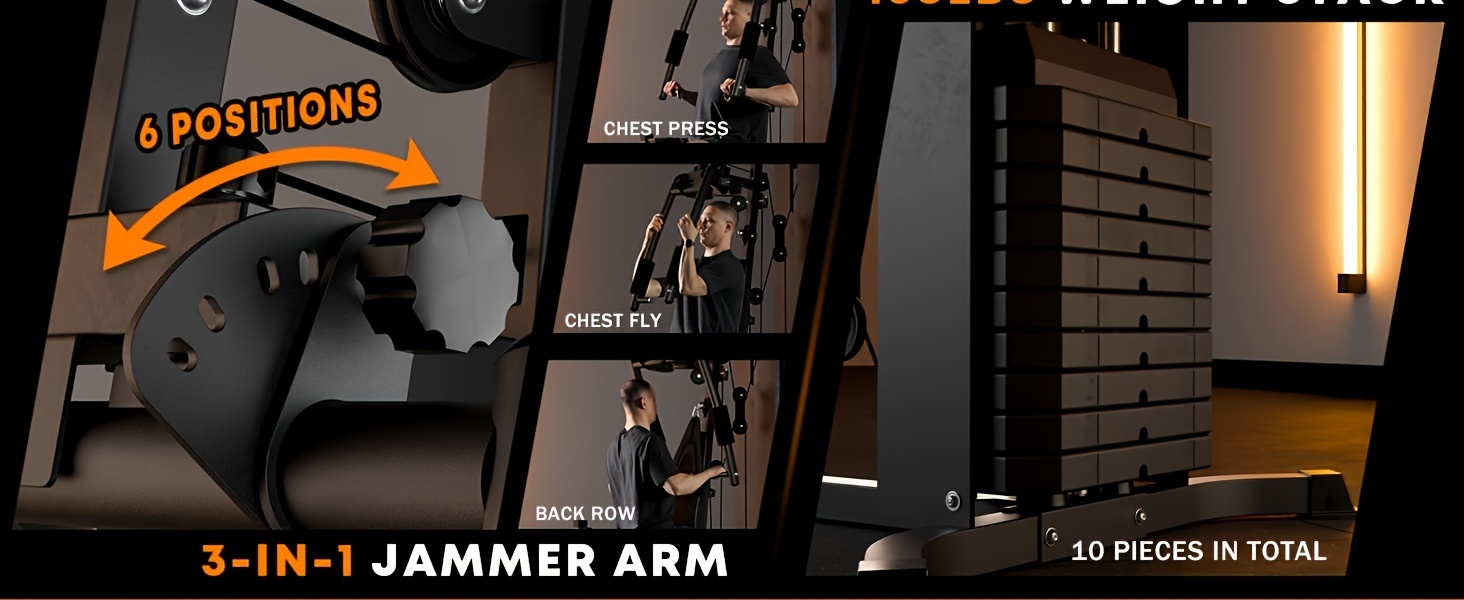 138LBS Weight Stack Home Gym Station, All In One Workout Machine For Full Body Strength Training, Multifunctional Home Gym System, Without Battery