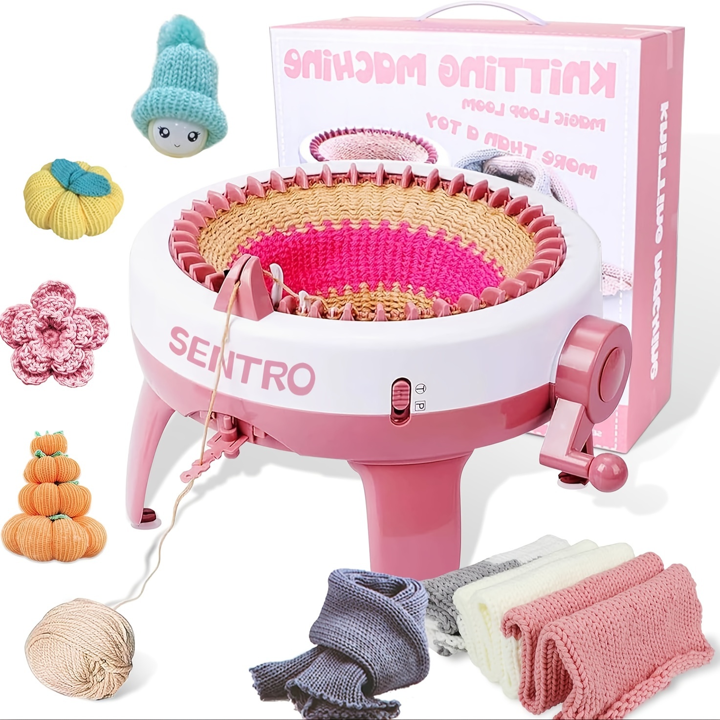 [SENTRO Knitting Machine] SENTRO 40-Needle Knitting Machine - DIY Scarf, Hat, Sock Craft Kit with Row Counter, Plain/Tube Weave Conversion Key - Durable Plastic, No Battery Needed