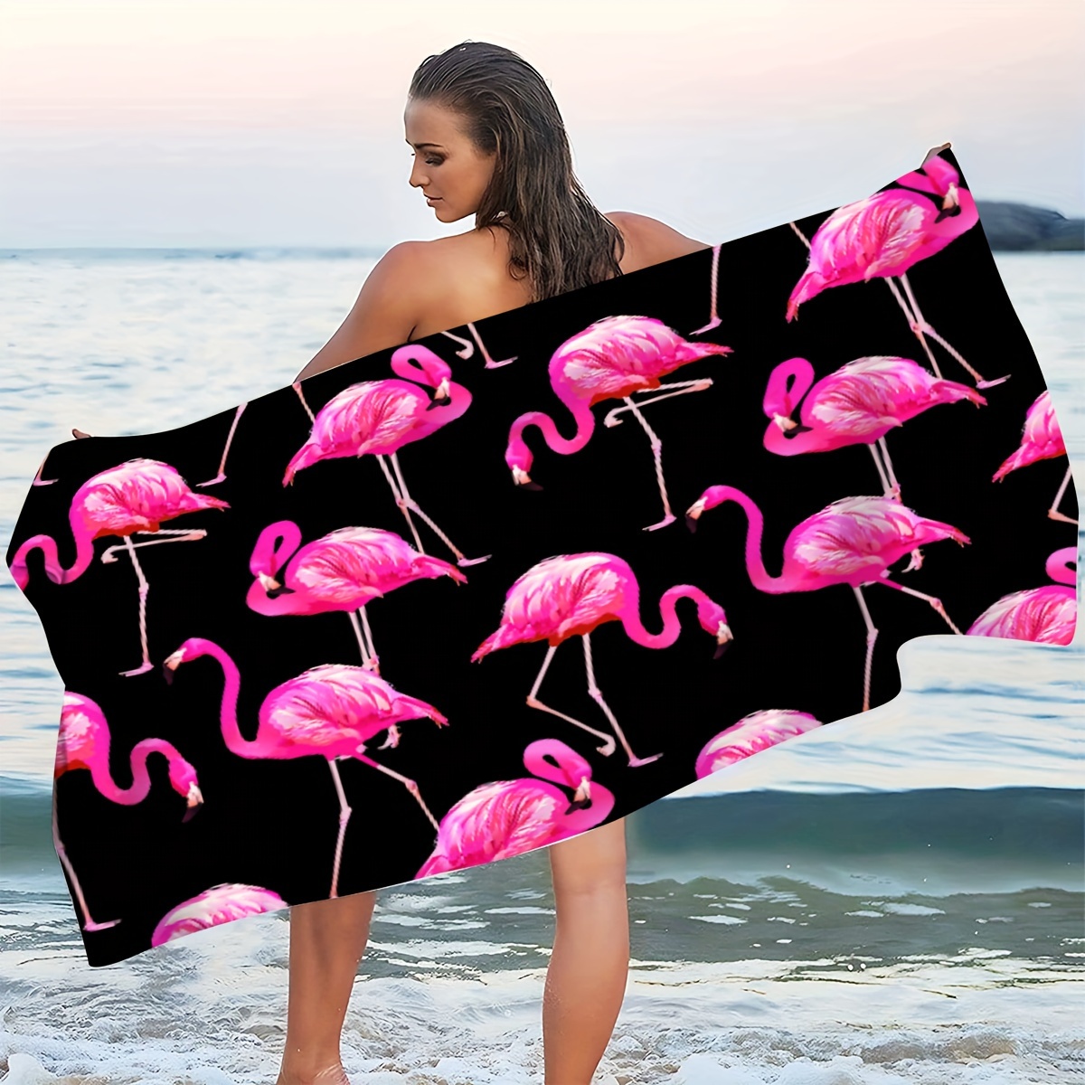 Black Flamingo Beach Towel Microfiber Seaside Summer Design_voghion.com