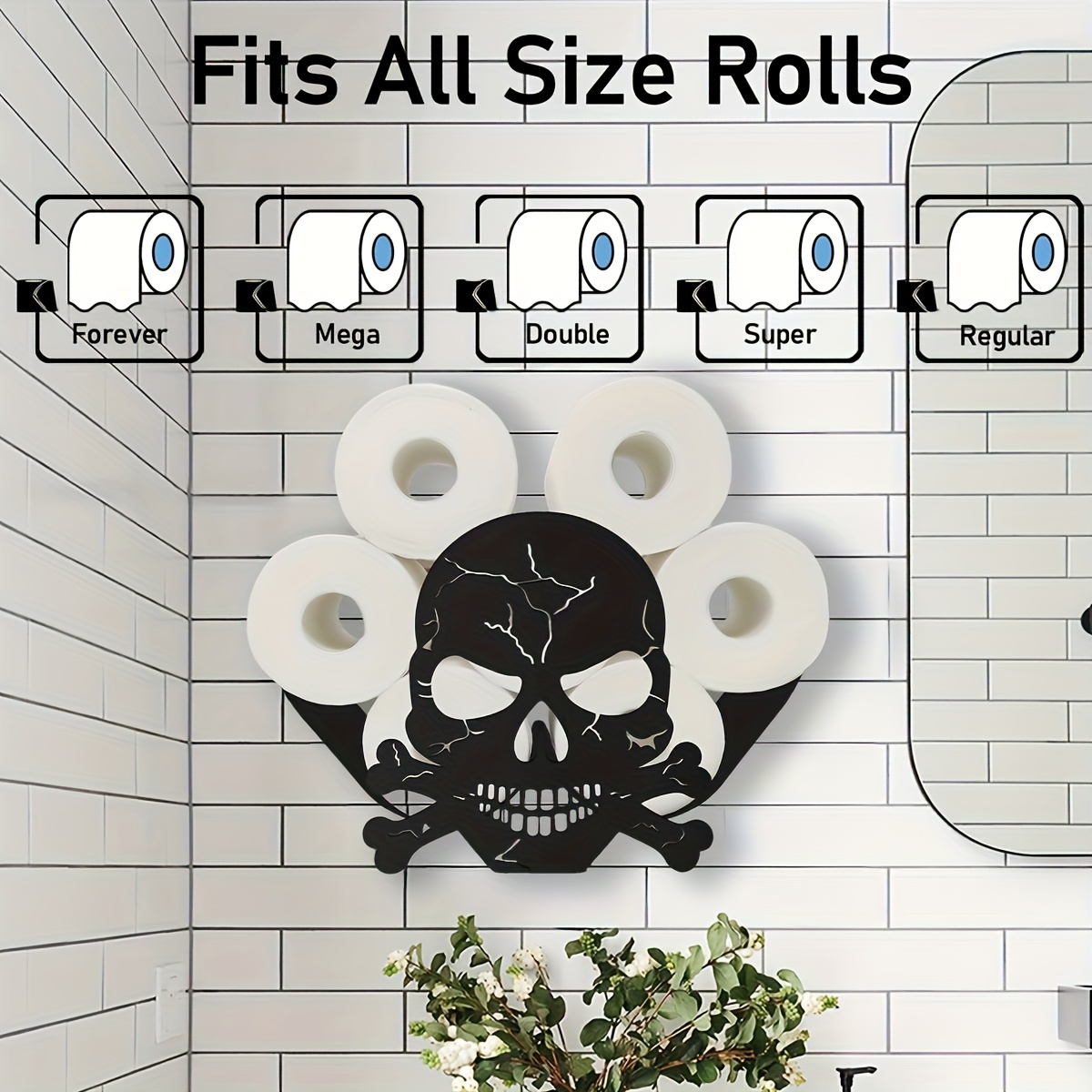 metal wall mounted tissue box holder with skull   design self   no drill bathroom kitchen storage for single double forever rolls fits all sizes   decor bathroom storage   Product details 0