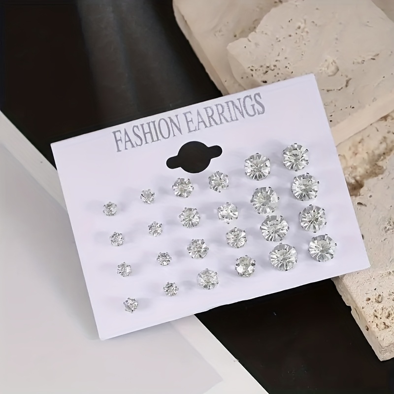 TEMU 12 Paires de Boucles d'Oreilles Rondes Six Griffes Synthétique Brillante, avec Plusieurs Tailles, Boucles d'Oreilles Tendance et Faciles à ,