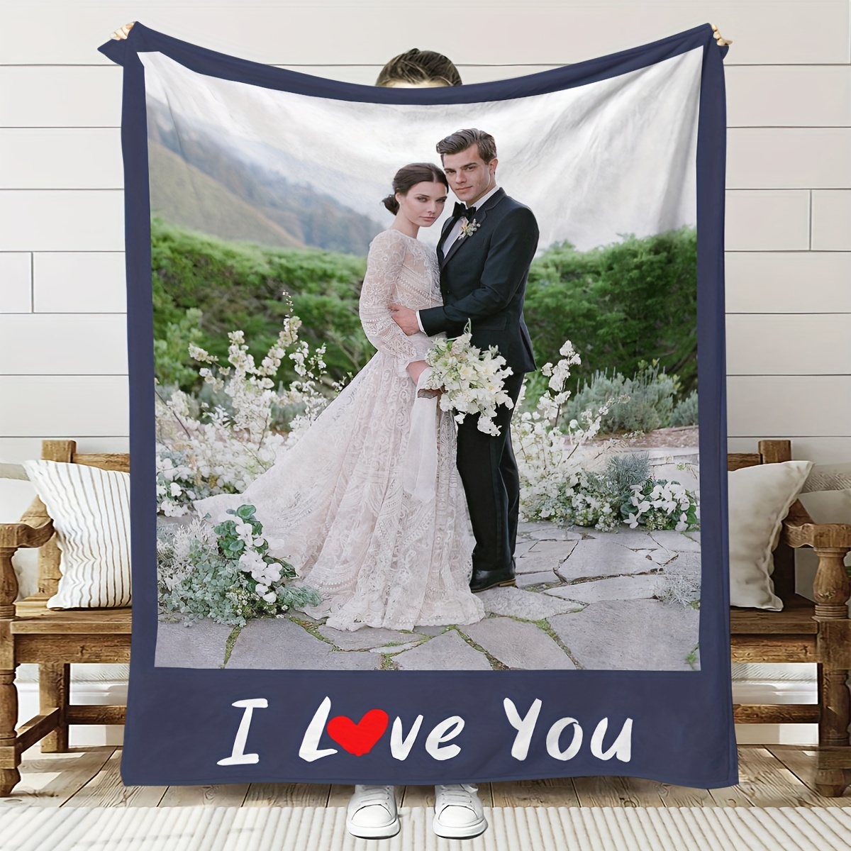 

Customizable Photo Throw Blanket With "i Love You" Message - Warm Comfort Flannel Fleece Blanket For All Seasons - Contemporary Digital Print Knitted Polyester Blanket With Custom Picture Option