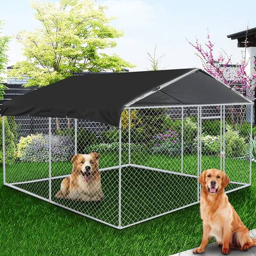 corral para perros de exterior de 10x10 pies, jaula con cubierta y protección uv