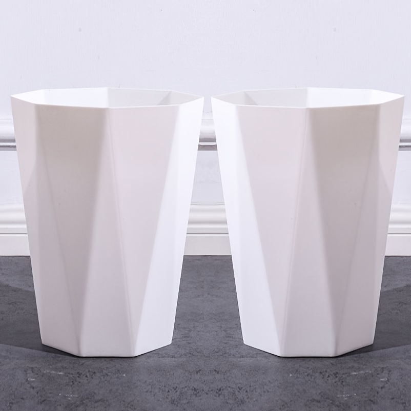 2-pack Nordic Style Geometric Trash Cans, Plastic, Octagonal, Brushed End, Open Top, No Power Required, For Home, Living Room, Bathroom, Kitchen, Office, Bedroom Storage