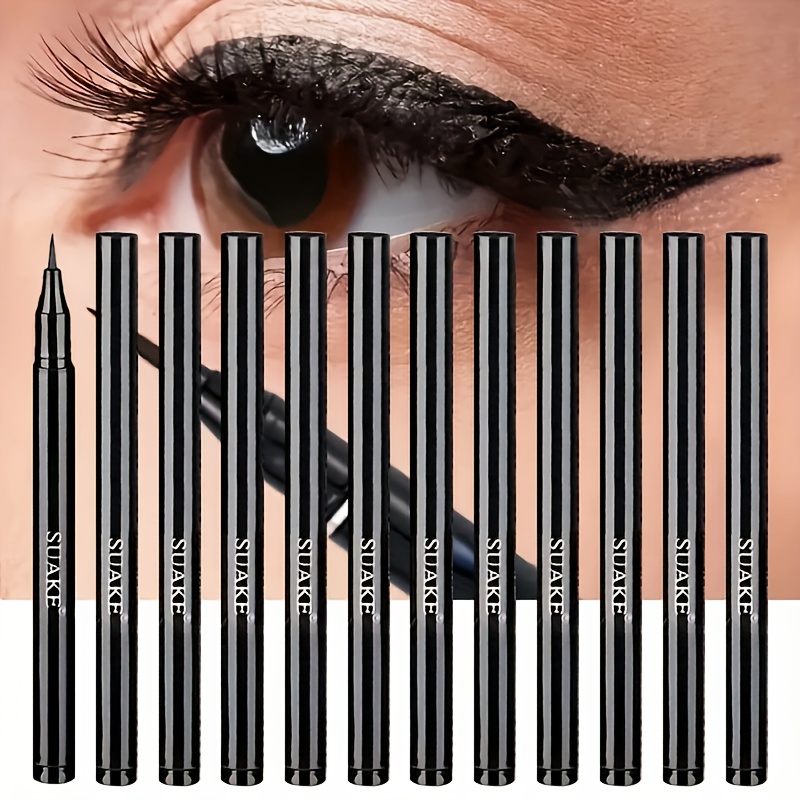 TEMU 12pcs Set Black Fine Long Liquid Eyeliner Water Pen Quick-drying Makeup Tools, Ideal For Valentine's Day Gift