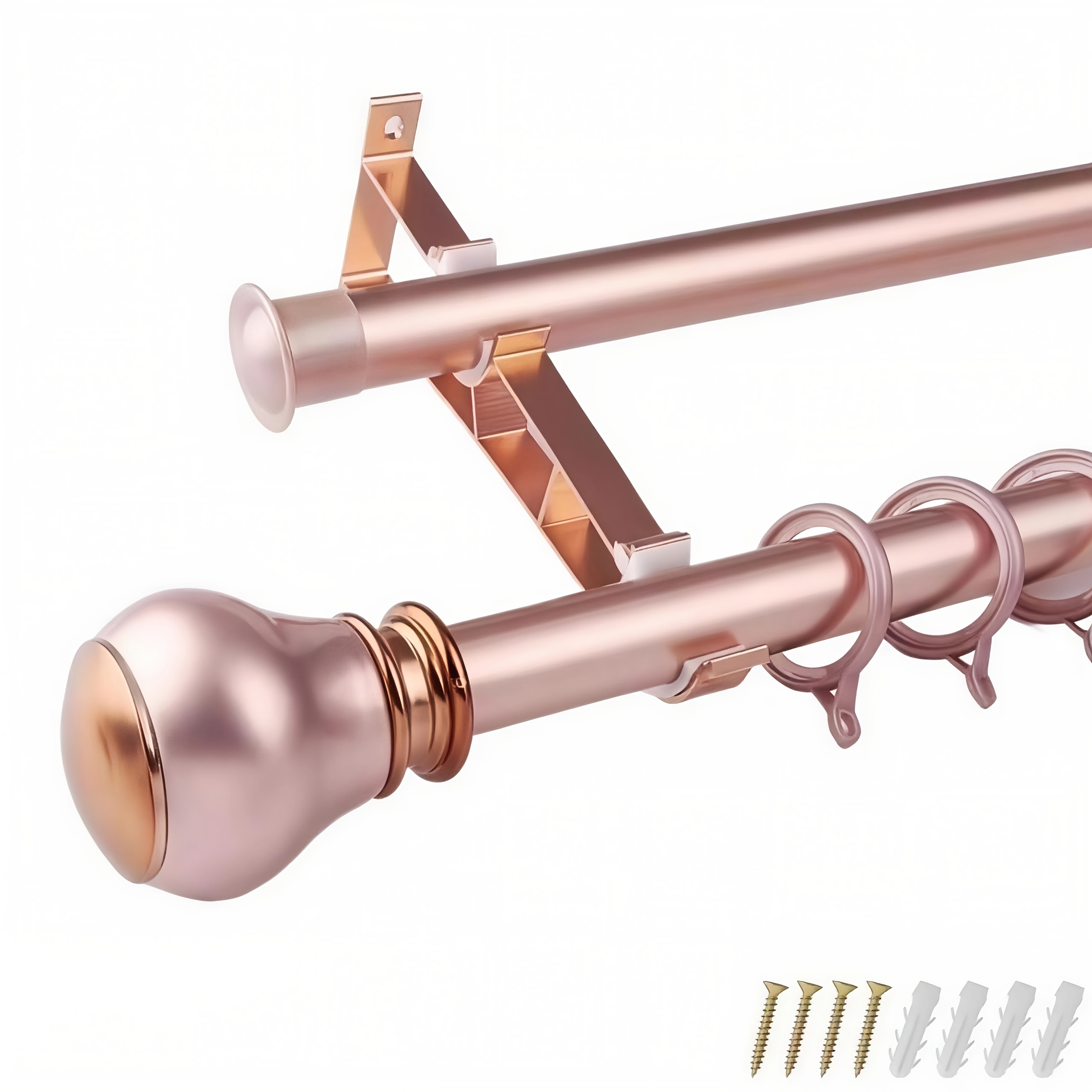 TEMU 2pcs Thickened Double Curtain Rod Brackets, Metal Wall Mount Hooks With White Accents, Including Screws & Expansion Tubes, Heavy Duty 110.11lb