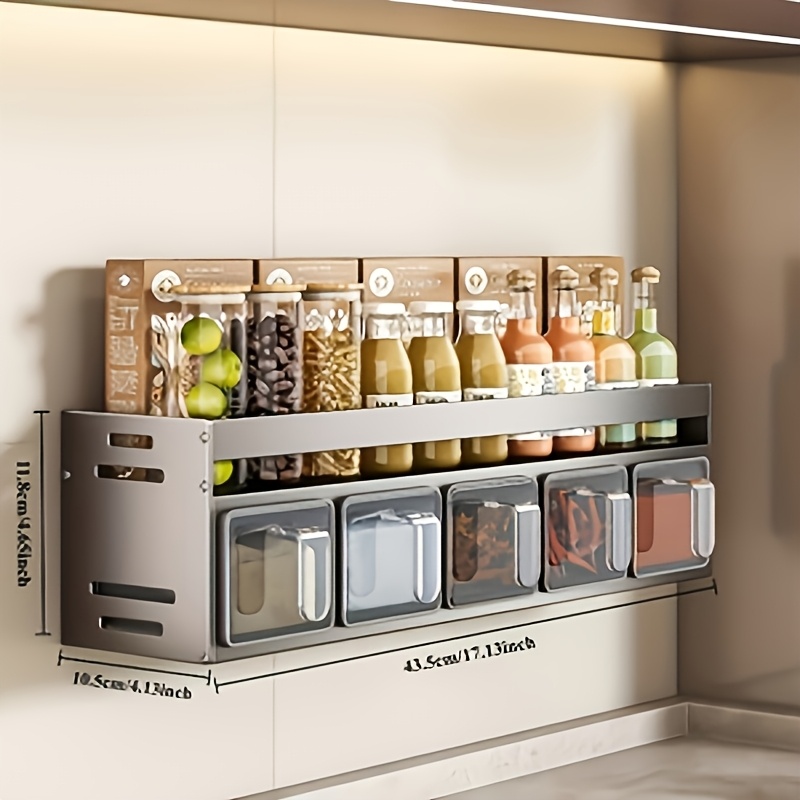 TEMU Organisateur d'épices mural moderne, ensemble de récipients à épices robustes en aluminium perçage, pots à épices métalliques élégants, étagère