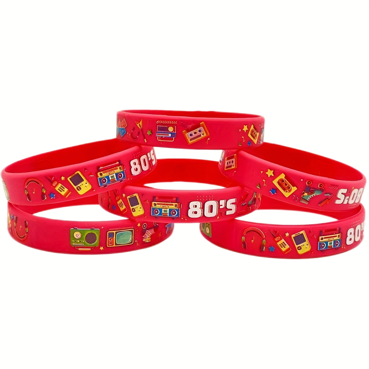 80pcs 1980s Themed Silicone Bracelets Set