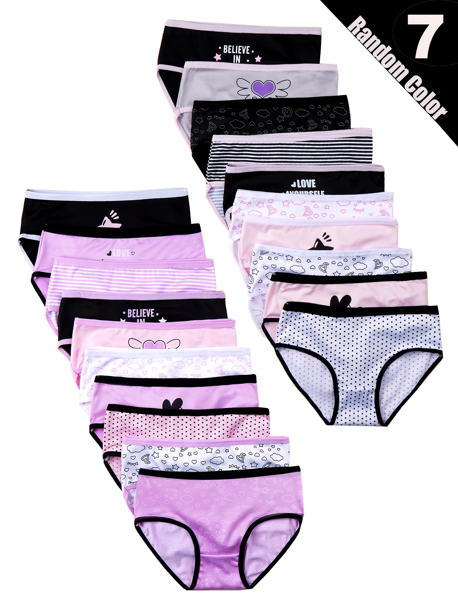 7pcs   girls underwear   non sheer     briefs with   patterns     panties suitable for   to daily wear