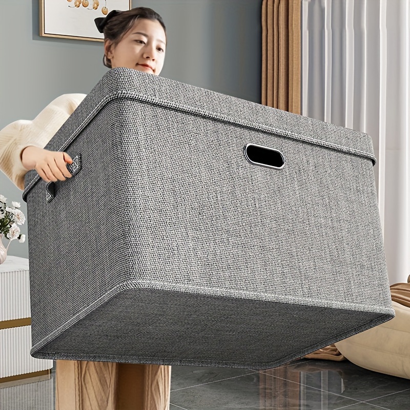 

2-pack Large Linen Fabric Foldable Storage Bins With Removable Lid And Handles, Washable Storage Box Organizer Containers Baskets Cube With Cover For Bedroom, Closet, Nursery Grey, 2xl