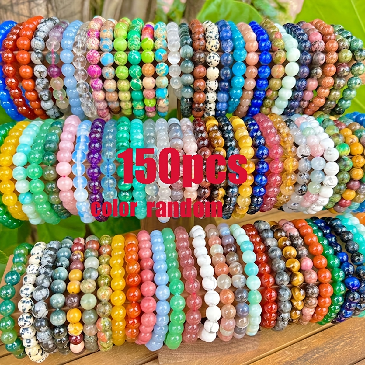 Image of Unisex Bright Glass Bead Bracelets 150pcs Random Color Bulk Set, Random Mixed Color Stretch Elastic Wristbands, Handmade Boho Jewelry Additions, Daily Wear Decor, Holiday Birthday Men Women