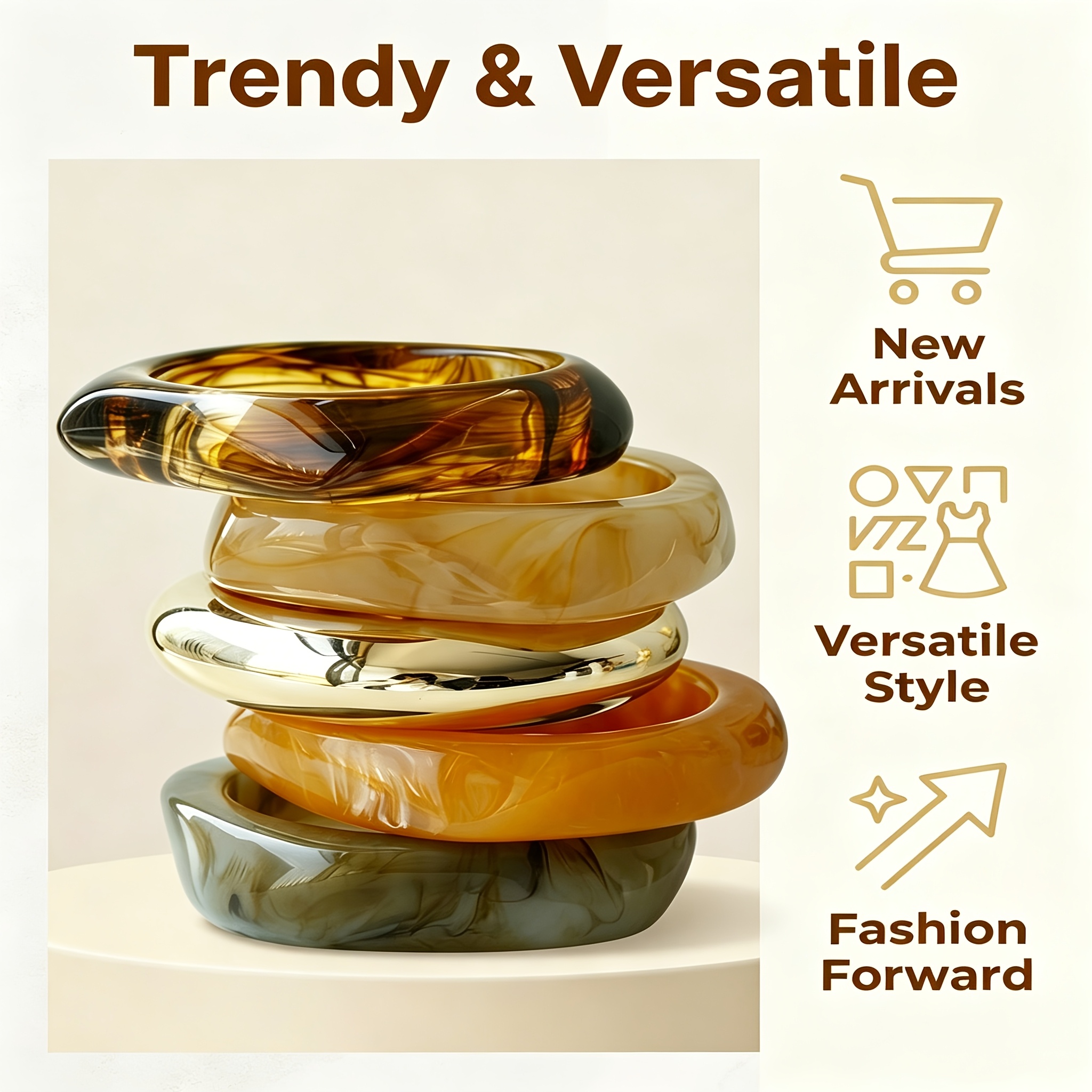 5pcs Geometric Tie-Dye Resin Curved Beach Bracelet Set