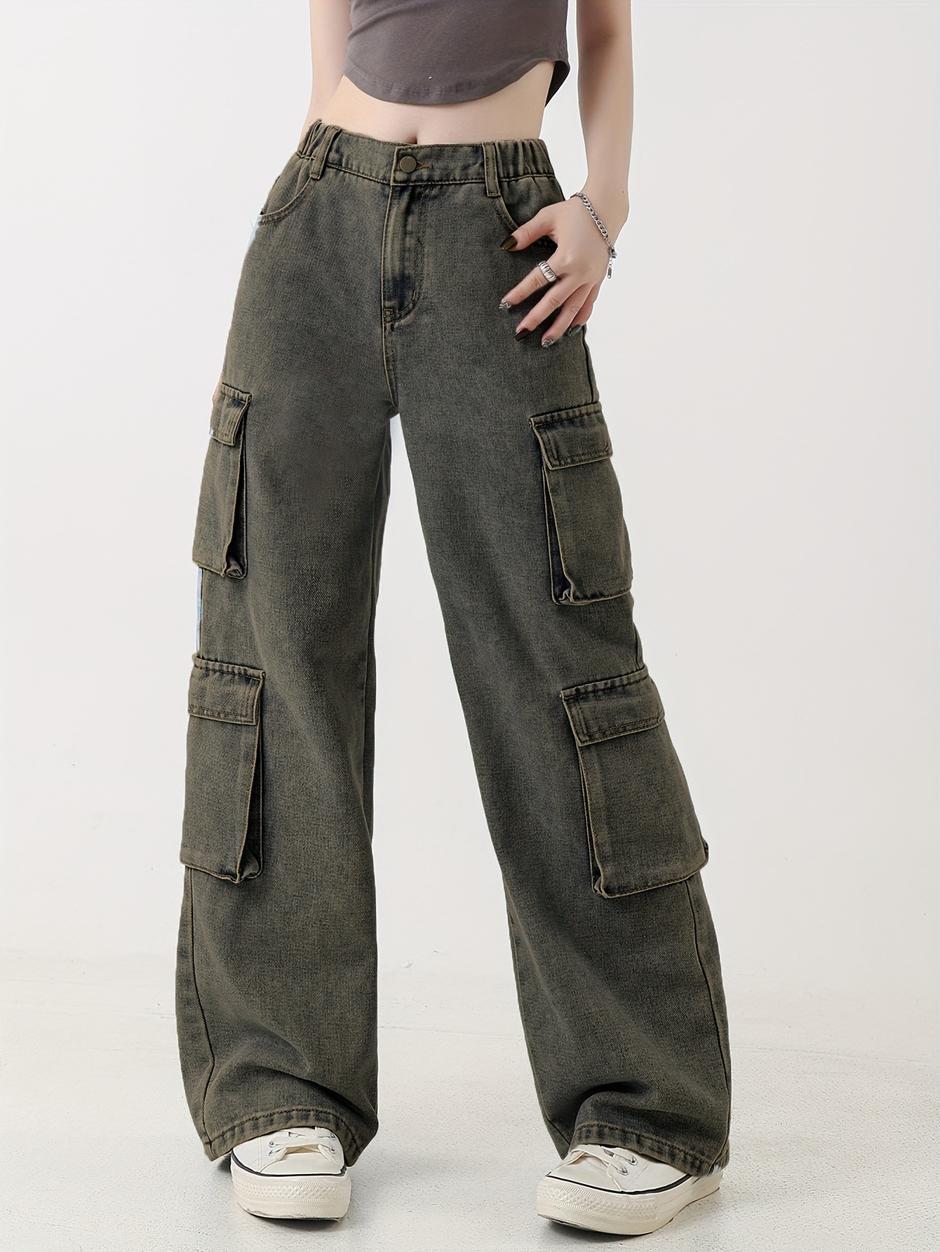 Jean Pour Fille Et Adolescente - Pantalon Cargo Baggy - Taille élastique - Jambes Larges - Droite - Jean Y2k - Jeans Baggy Hip Hop - Tenue Hip Hop - Pour Filles
