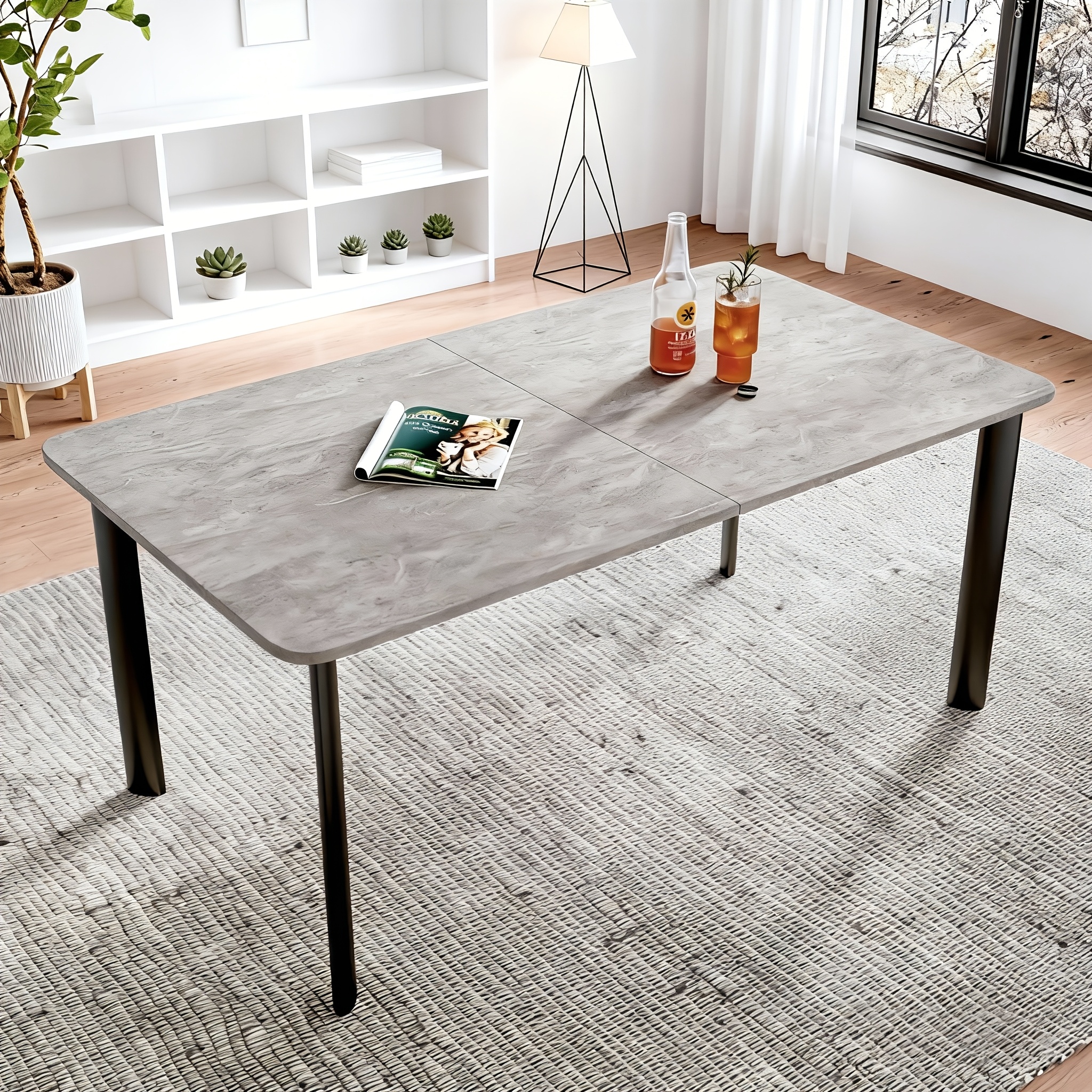 Image of Jiexi Dining Table, Seats 6-8 People, Extendable Table, Modern Gray Wooden Table Made Of Mdf Board, Extends 160 Cm-200 Cm, Suitable For Living Room, Kitchen, Multi-person Gatherings