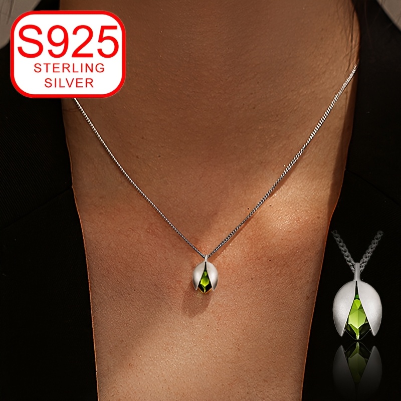 925 Silver Pistachio Pendant Necklace Hypoallergenic