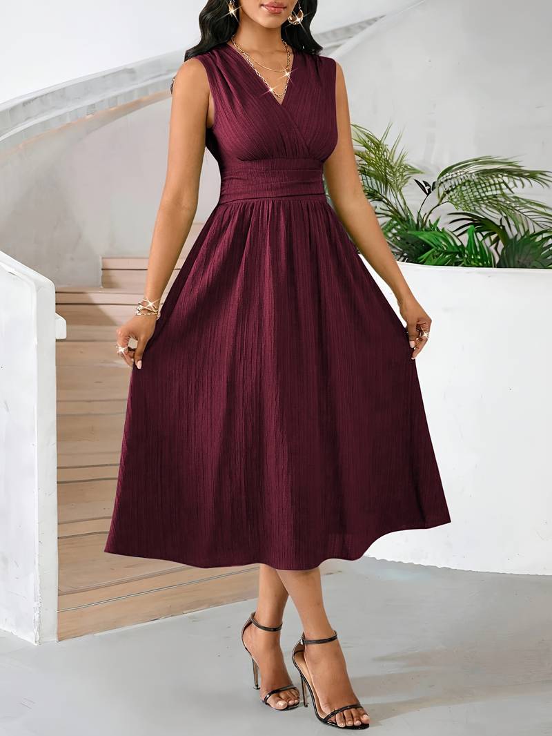 New Spring/Summer Fashion Women's Holiday Dress, Midi Sleeveless Summer Dress, Textured Fabric