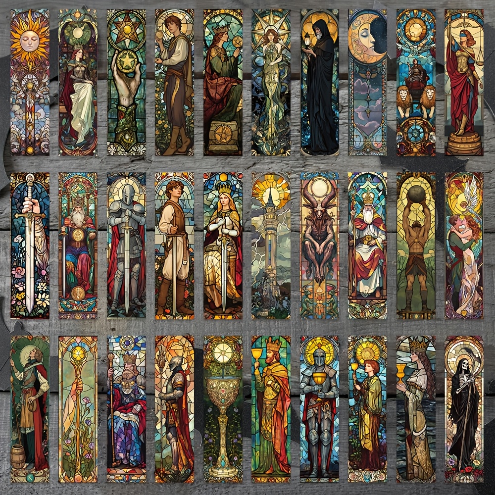 Image of 30pcs Glass Tarot Card Doodle Bookmarks Set - Creative Aesthetic Bookmark Pack For Reading Enthusiasts, Book Decor, Cultural Gift, Reading Club Present, Christmas & Back-to-school Gift
