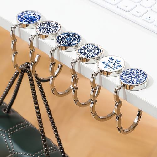 1pc 2 blue and white porcelain hook metal folding clip with red rose table decoration bag charm perfect gift for women birthdays holidays durable metal construction suitable for home office party decorations floral party