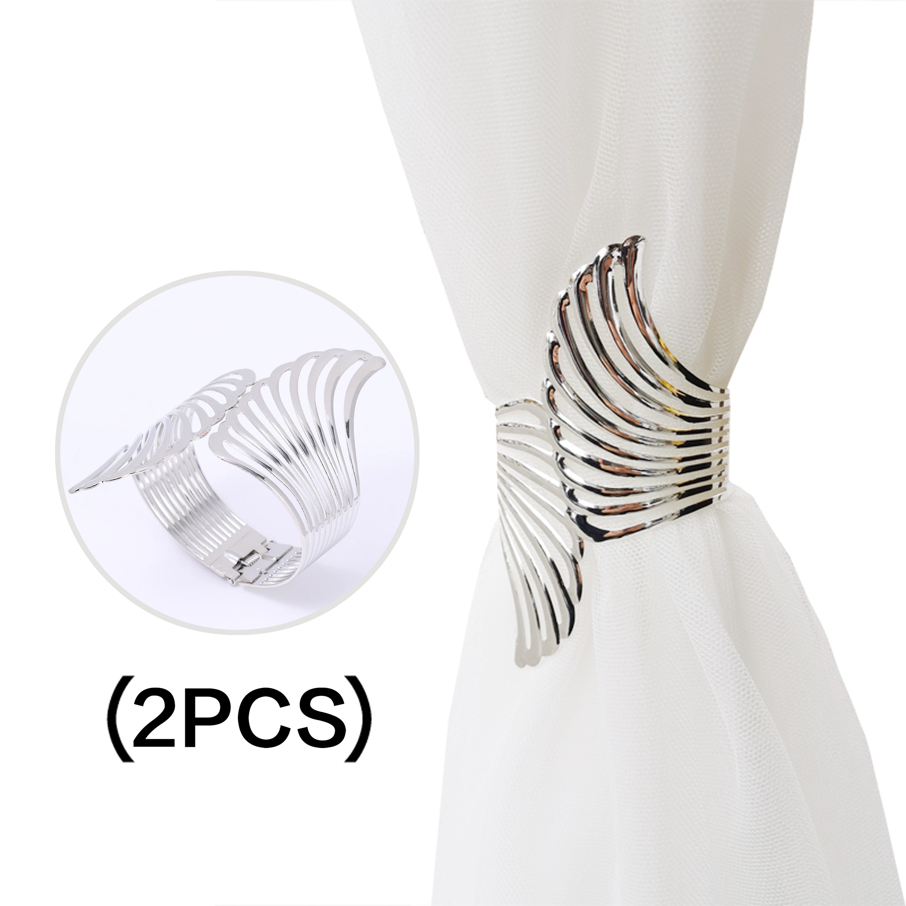 2pcs Golden/silvery Creative Wings Pattern Spring Curtain Tiebacks, Adjustable Skeleton Curtain Clasp, Used As Napkin Grommets, Used For Bedroom, Living Room Curtains
