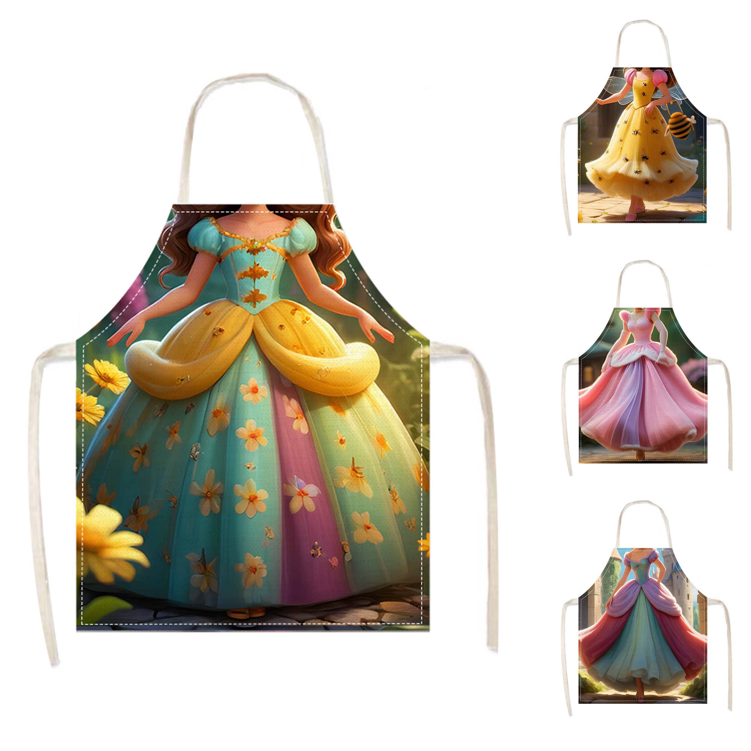 

Princess Dress Print Linen Apron - Stain-resistant & For Cooking, Cleaning, Work, And Parties