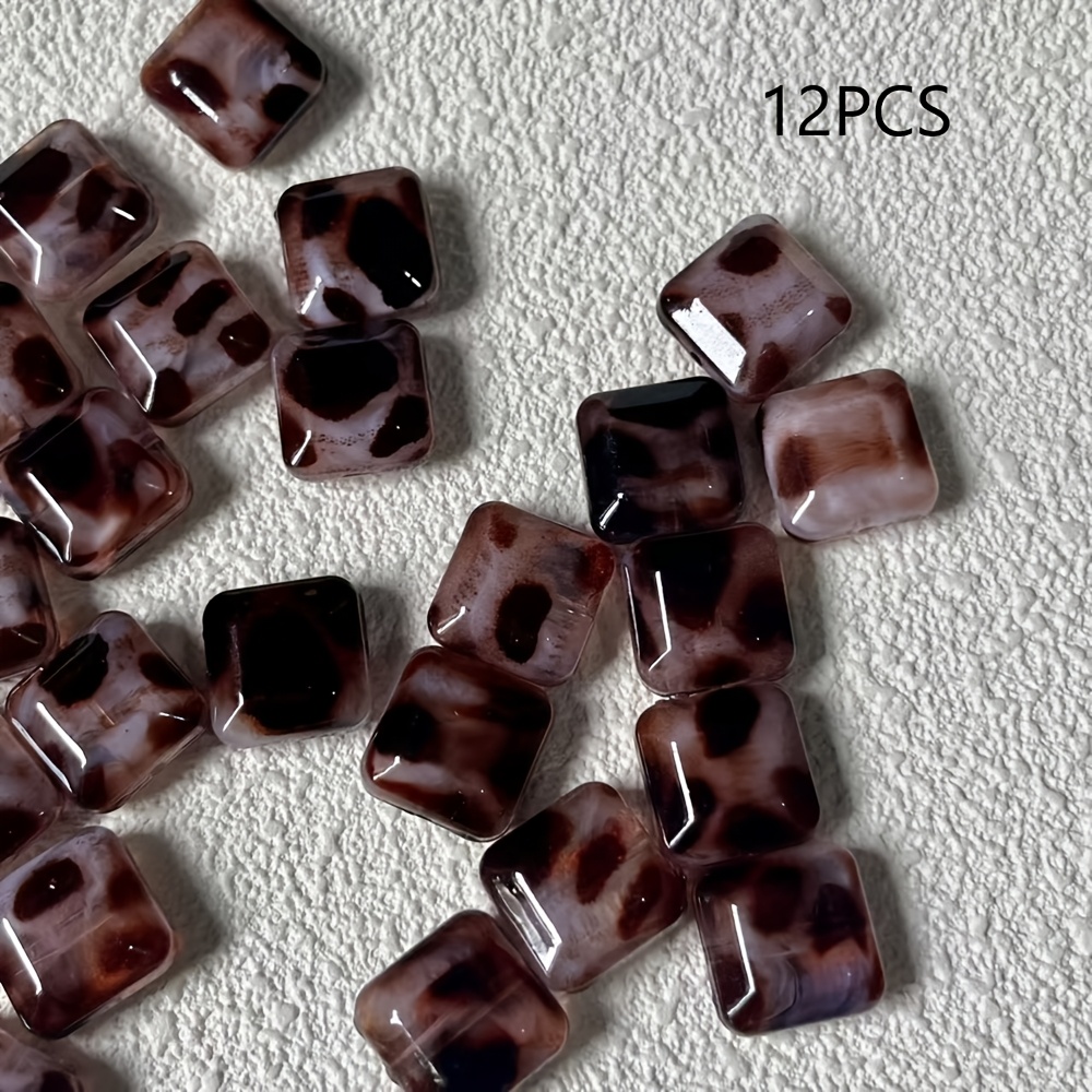 TEMU 12 piezas de cuentas cuadradas de tono con estampado de leopardo, adornos para la fabricación de joyería, adicionales para joyería artesanal y