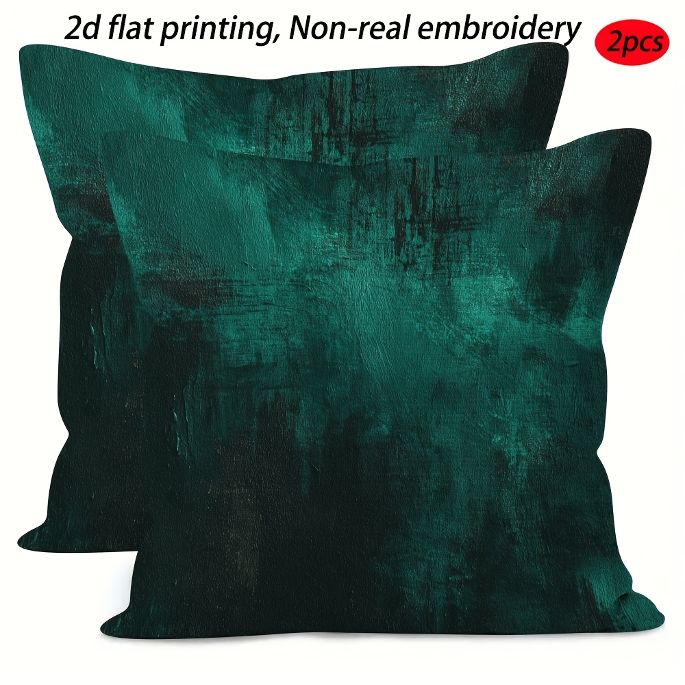 TEMU 2D Plat - Ensemble de 2 Housses de Coussin en Polyester avec Texture Abstraite Verte, Imprimées et et Lavables en Machine. Ces Housses ne