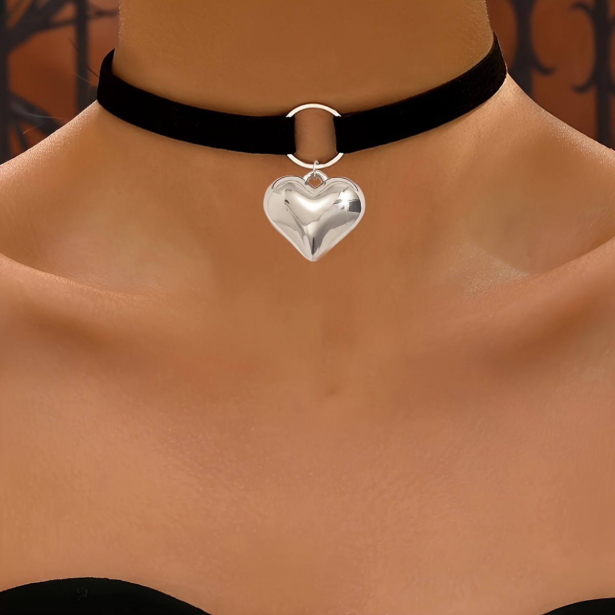 Image of Style Neck-cling Necklace, Fashionable Autumn/winter Minimalist Cool-tone Flannel Sweet-cool Hip-hop Choker Collar
