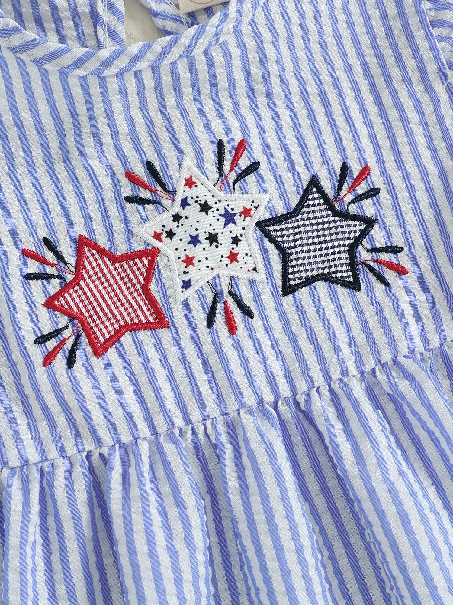 zara white dress with embroidered flowers Children's Embroidered Striped Dress Blue / 12-18M