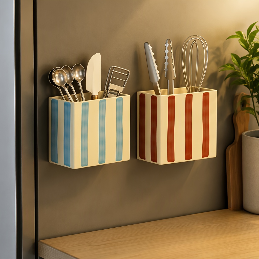 TEMU Lot de 2 boîtes absorbantes magnétiques à rayures pour réfrigérateur - Support magnétique de rangement de cuisine, Organisateur de bouteilles