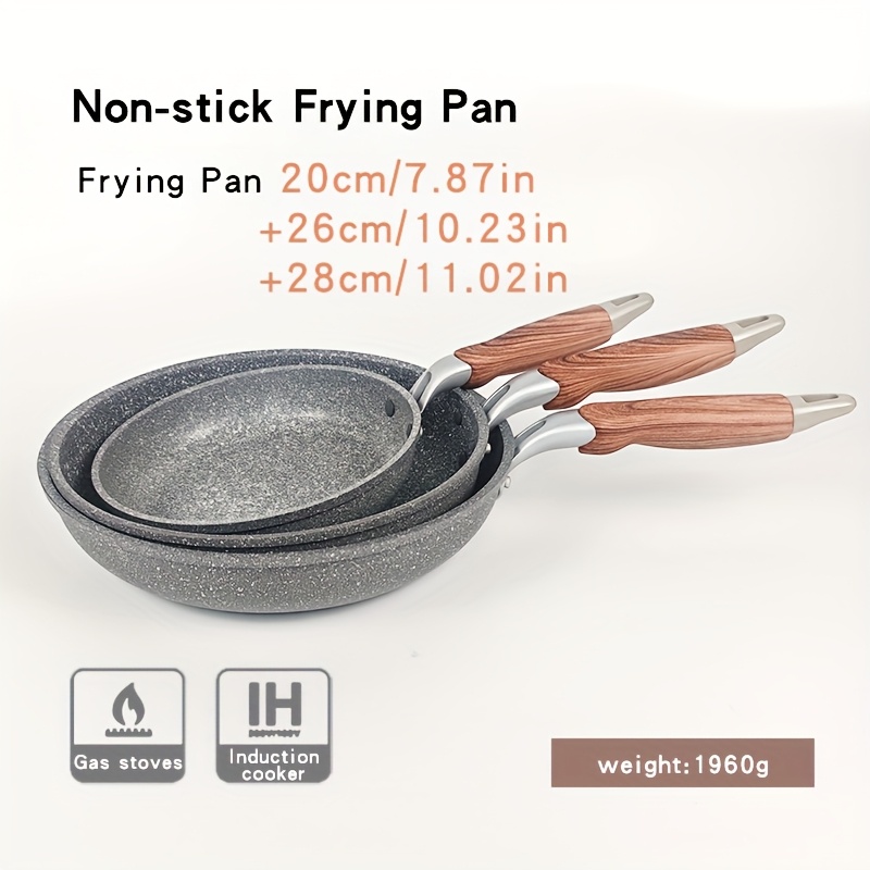 Image of 3pcs Aluminum Frying Pan (20cm/26cm/28cm) - Easy To Clean, Compatible With Induction Cooktops And Gas Stoves, Perfect For Searing Steaks, Frying Eggs & Tossing Salads