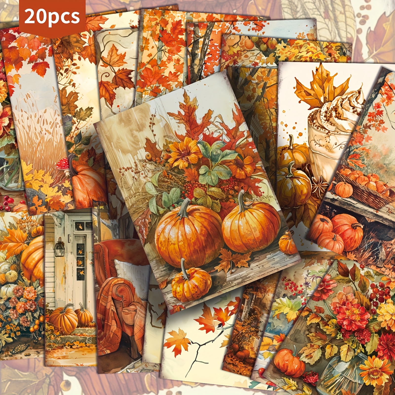 TEMU Set de 20 tarjetas postales nostálgicas con temática de otoño, con hojas, y flores - Medidas de 4X6 pulgadas. Ideales para diarios retro junk,