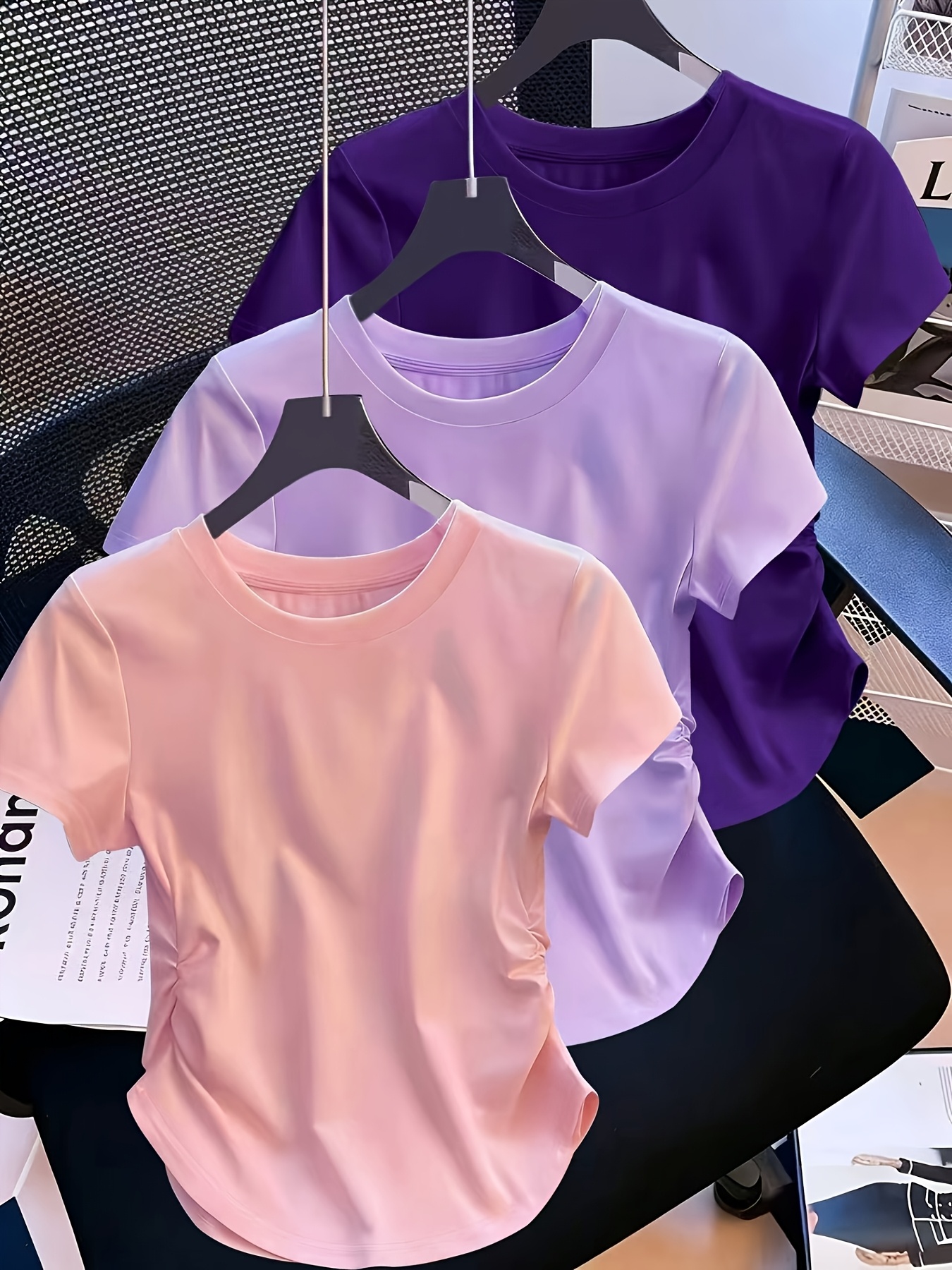 juego de 3 camisetas y2k vintage casuales de manga corta, camisetas de moda de   entallado para  /verano